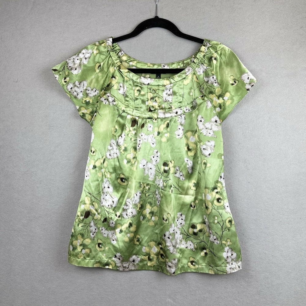 Y2K Style Apt 9 Green Brown Flower Forest Fairy Goblin Babydoll Satin Shirt Sz M